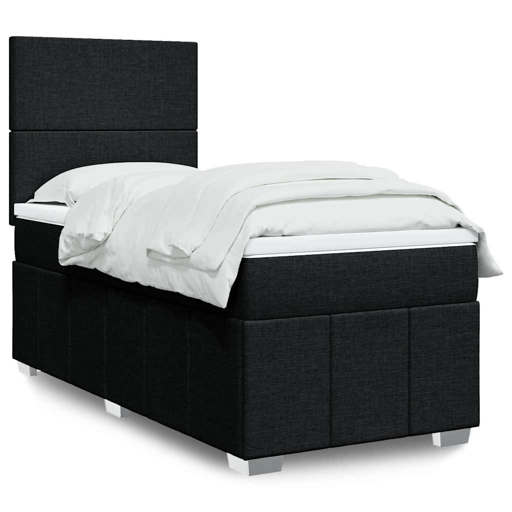 Lit à sommier tapissier avec matelas tissu noir 80x200 cm