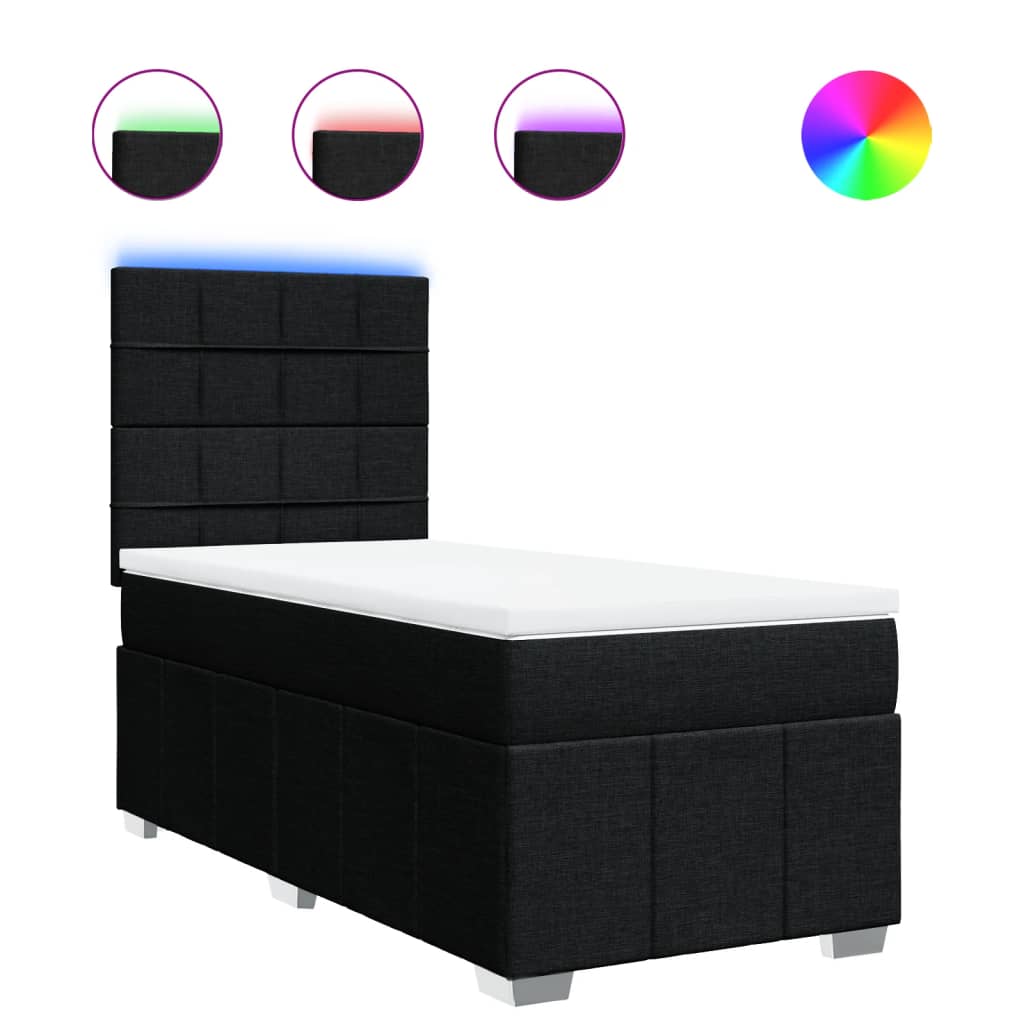 Lit à sommier tapissier avec matelas tissu noir 80x200 cm
