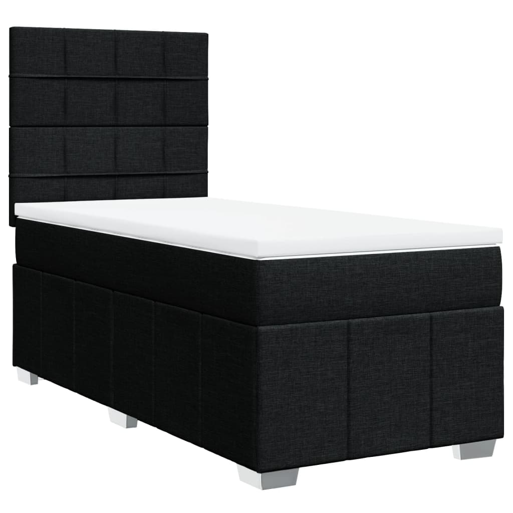 Lit à sommier tapissier avec matelas tissu noir 80x200 cm