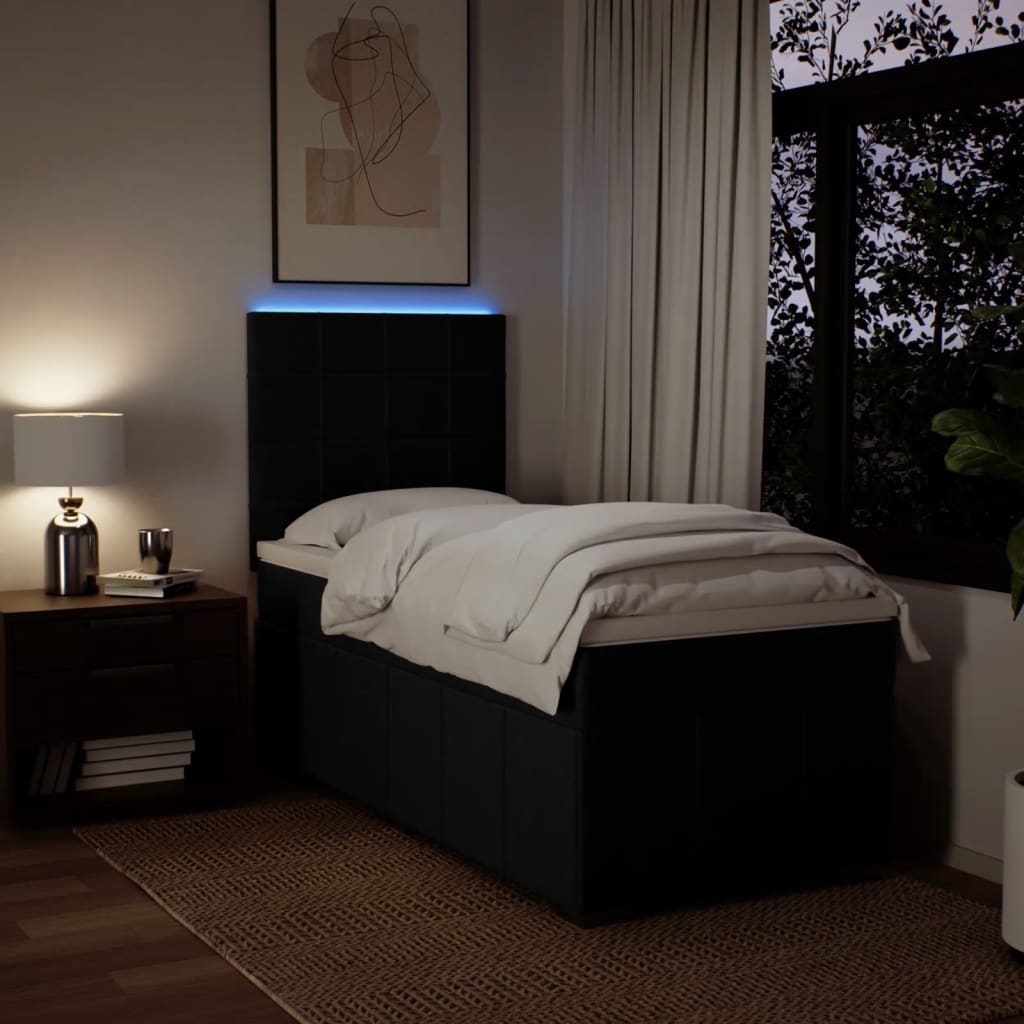 Lit à sommier tapissier avec matelas tissu noir 80x200 cm