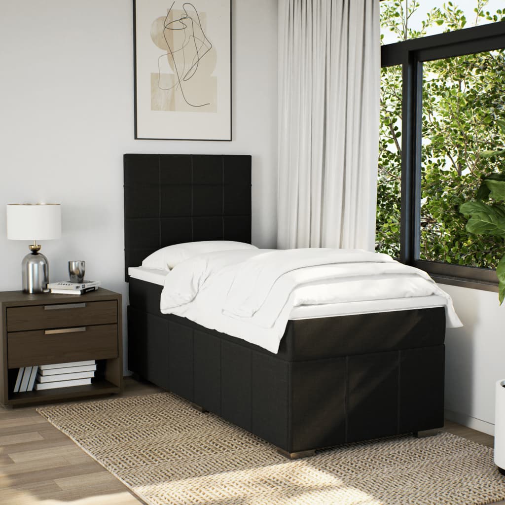 Lit à sommier tapissier avec matelas tissu noir 80x200 cm