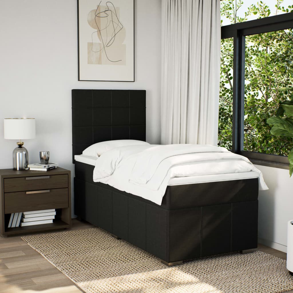 Lit sommier tapissier avec matelas tissu noir 90x190 cm