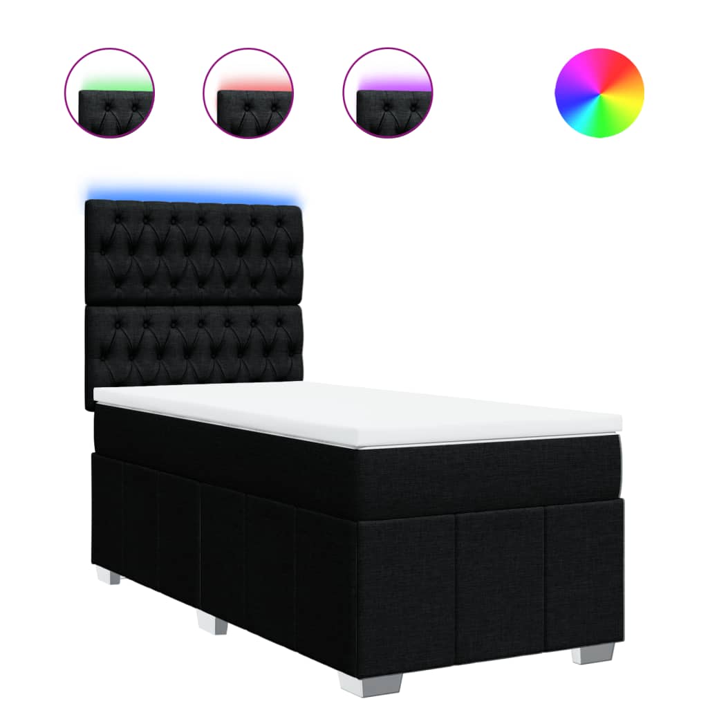 Lit sommier tapissier avec matelas tissu noir 90x190 cm