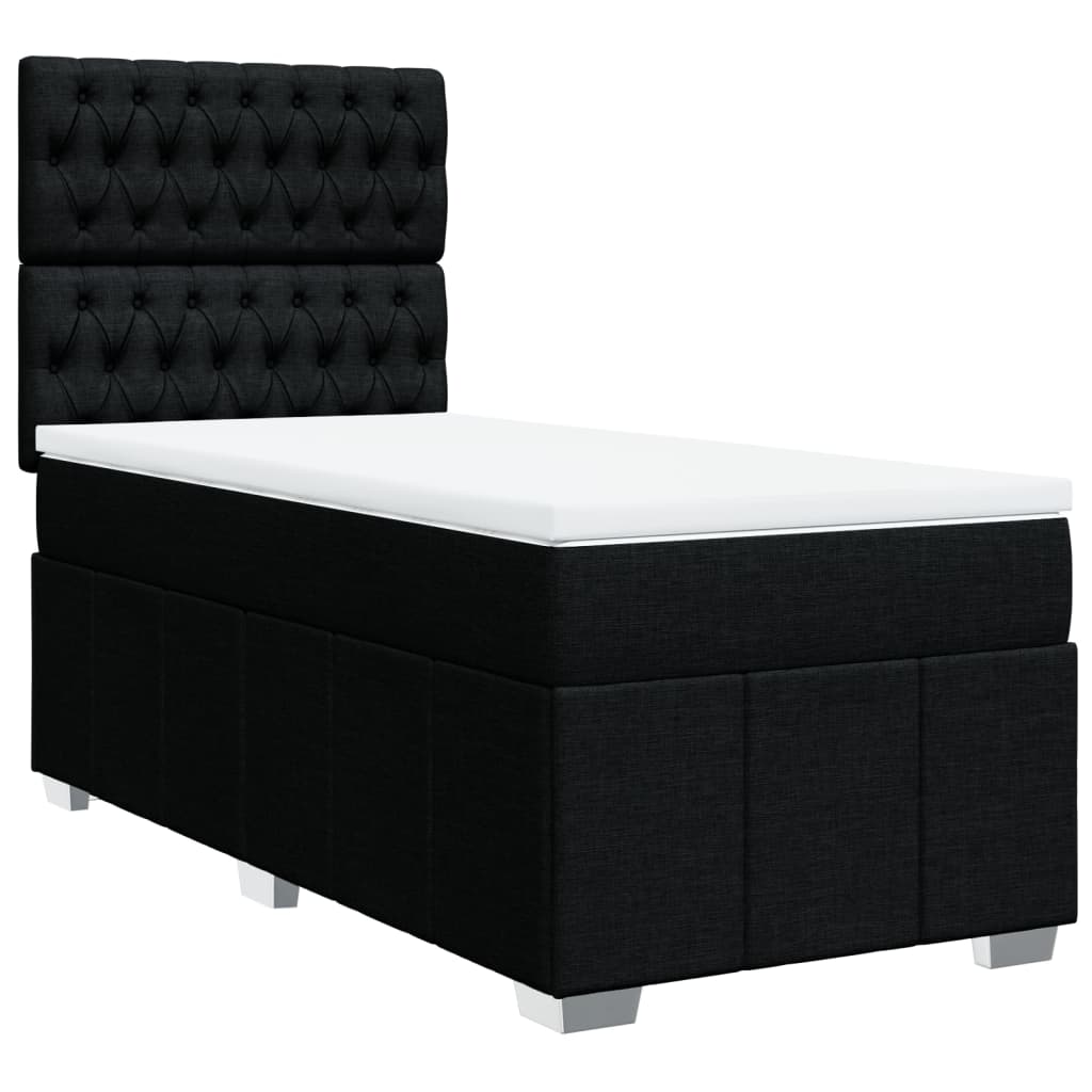 Lit sommier tapissier avec matelas tissu noir 90x190 cm