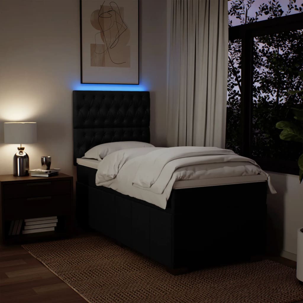 Lit sommier tapissier avec matelas tissu noir 90x190 cm