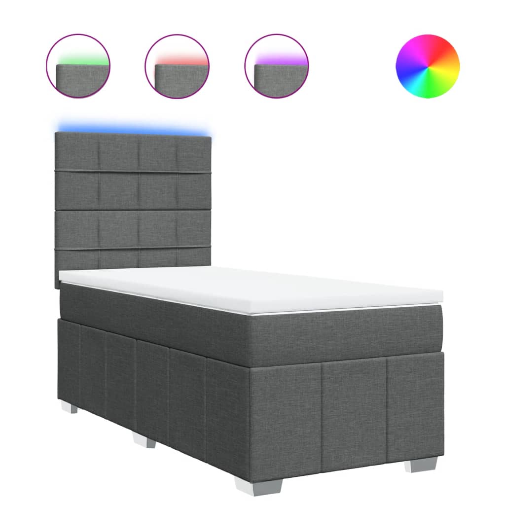 Lit sommier tapissier avec matelas tissu gris foncé 100x200 cm