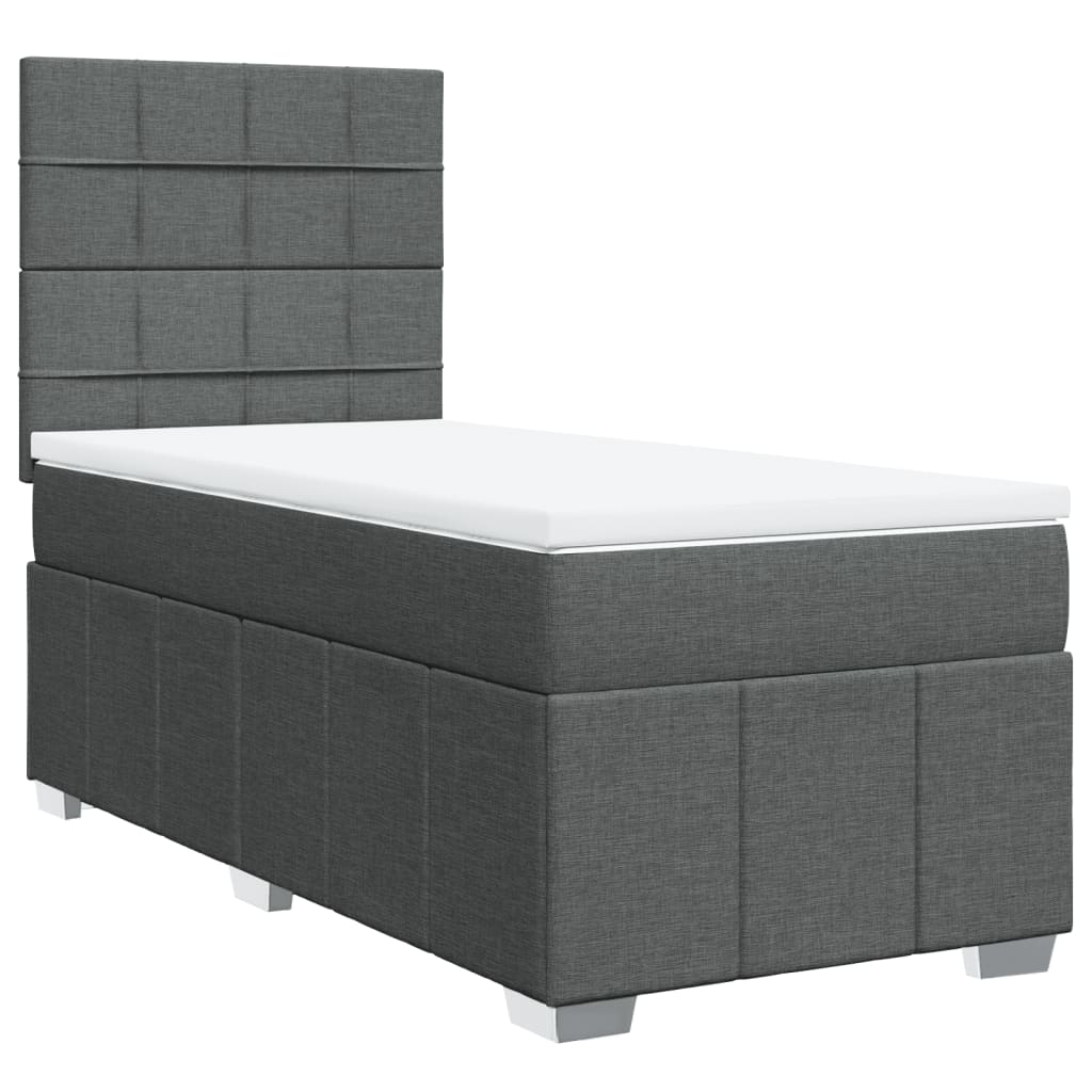 Lit sommier tapissier avec matelas tissu gris foncé 100x200 cm