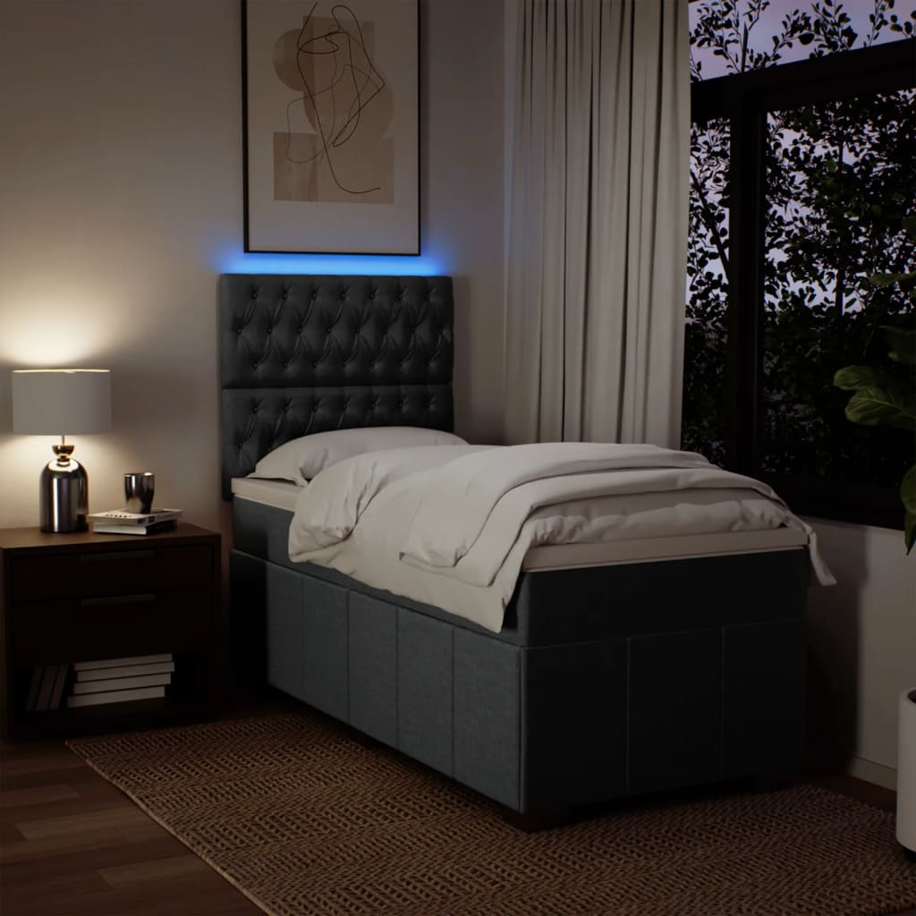Lit sommier tapissier avec matelas tissu gris foncé 100x200 cm