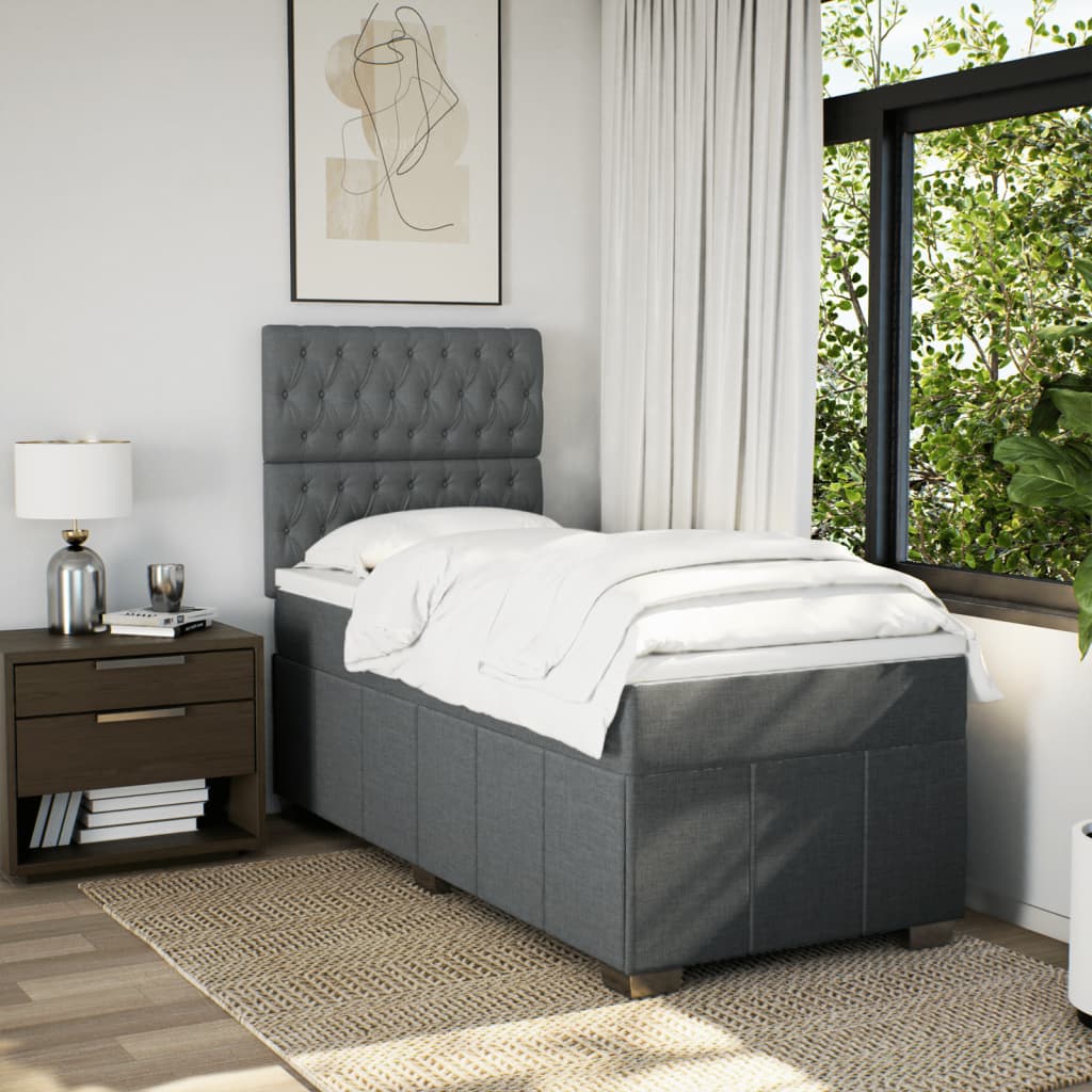 Lit sommier tapissier avec matelas tissu gris foncé 100x200 cm