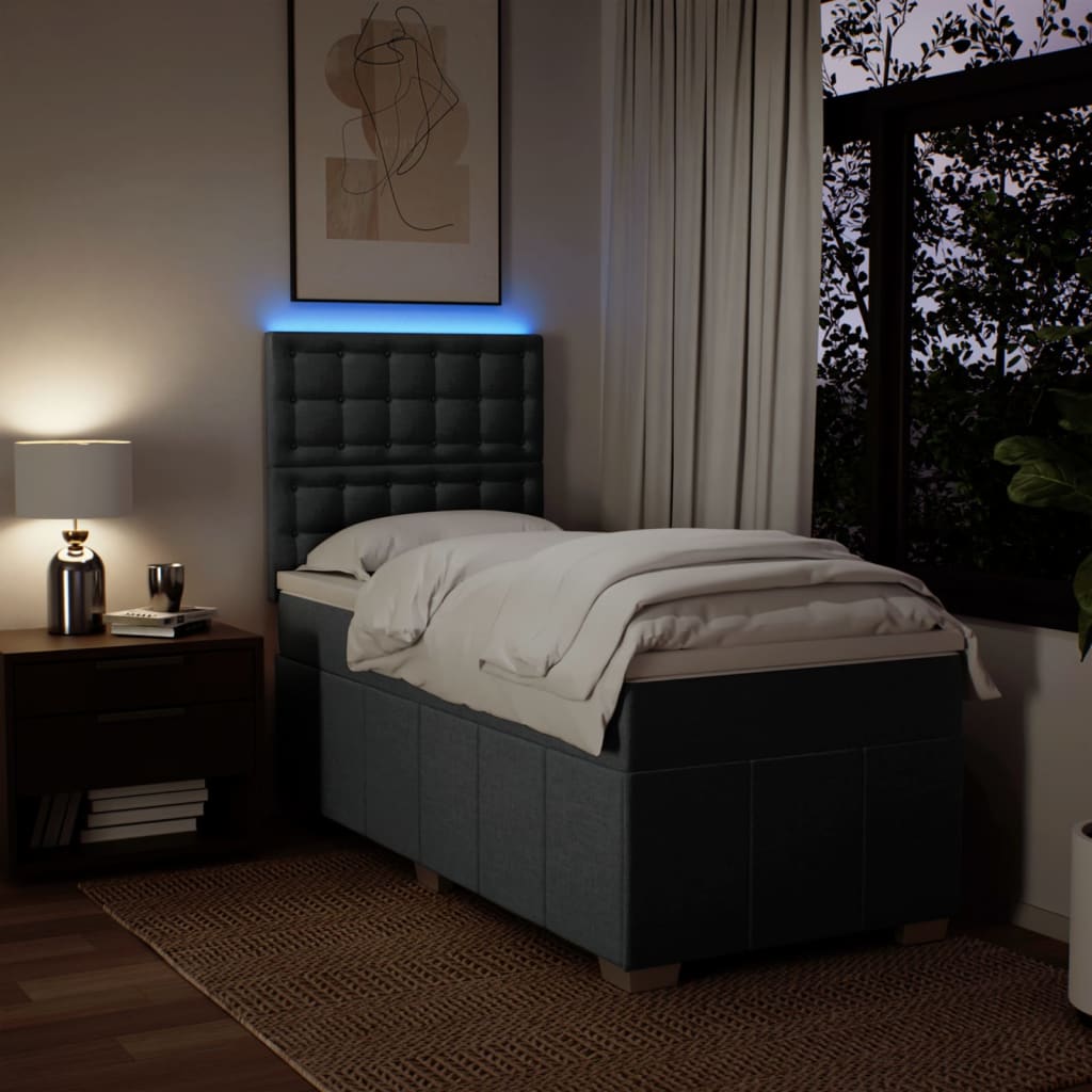 Lit sommier tapissier avec matelas tissu gris foncé 100x200 cm