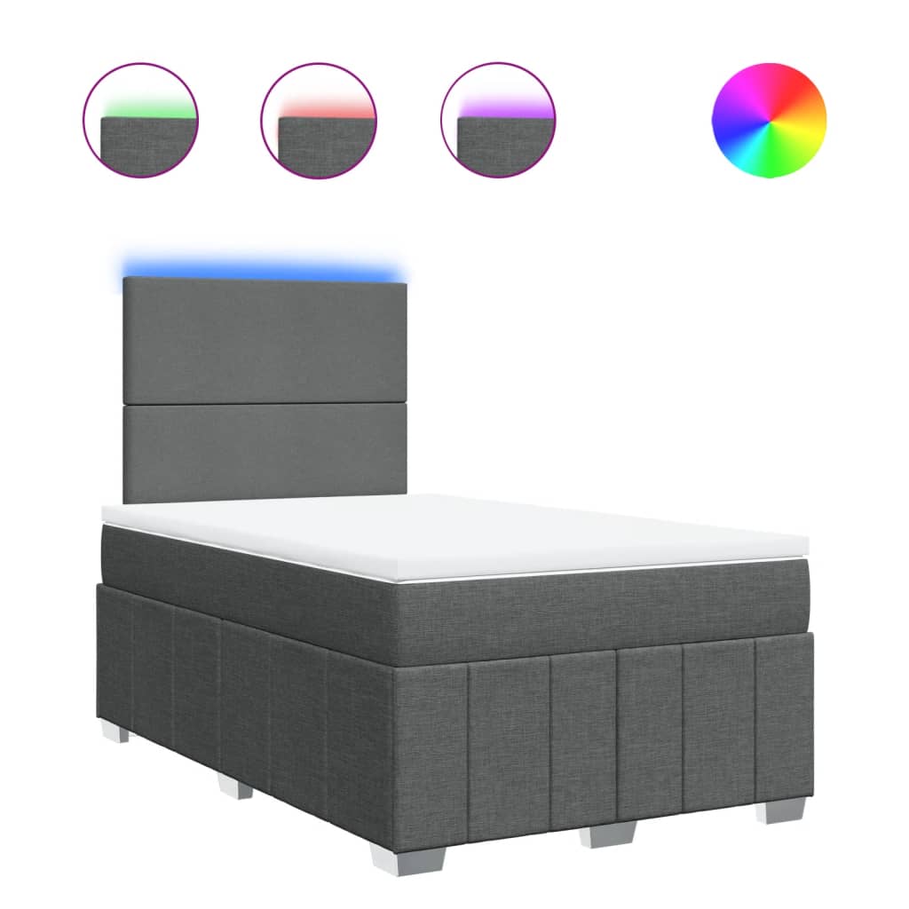 Lit à sommier tapissier avec matelas en tissu gris foncé 120x190 cm