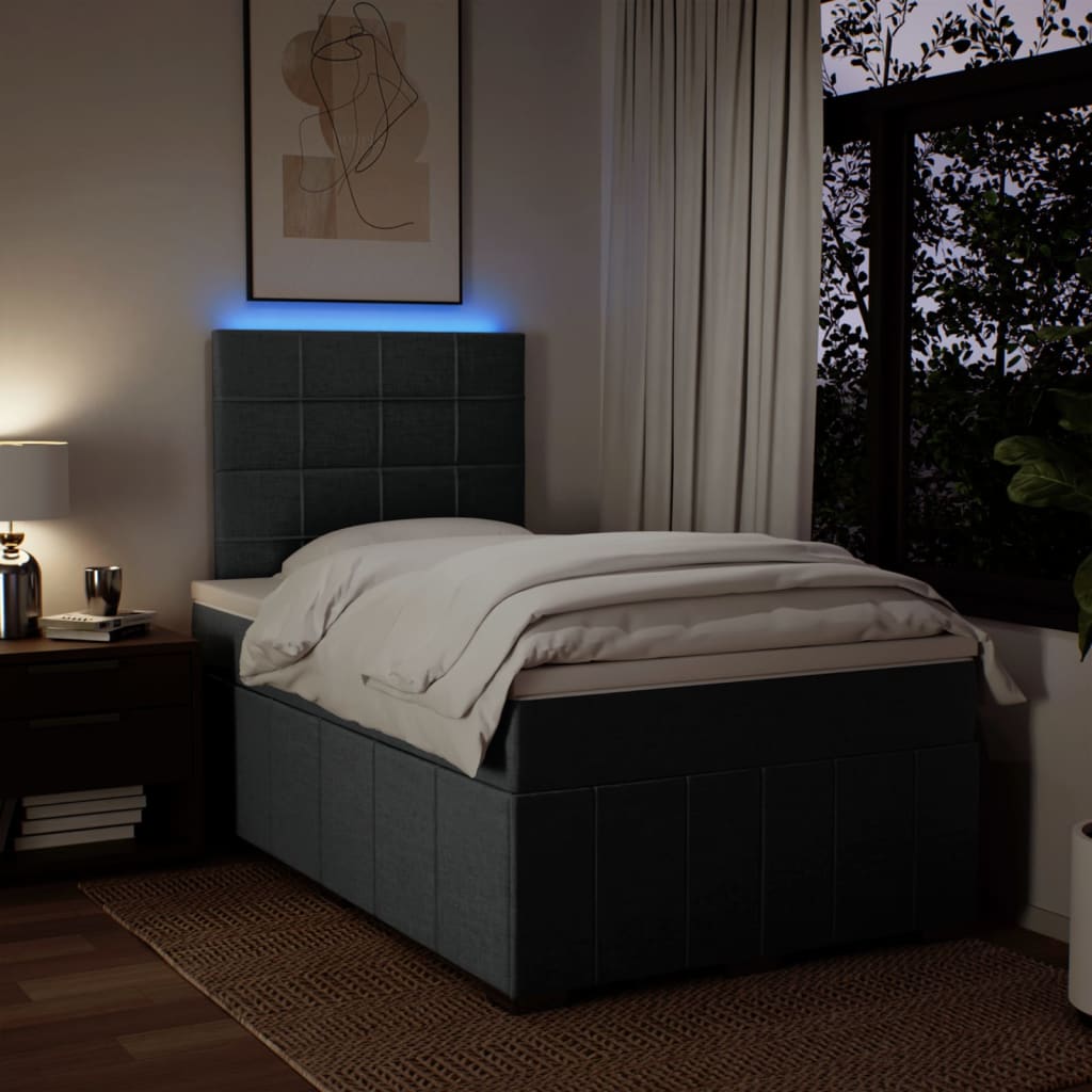 Lit à sommier tapissier avec matelas en tissu gris foncé 120x190 cm