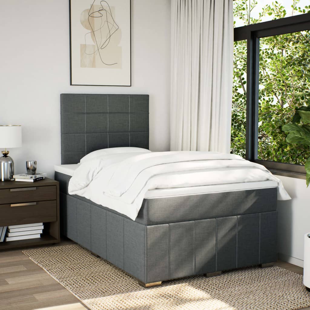 Lit à sommier tapissier avec matelas en tissu gris foncé 120x190 cm
