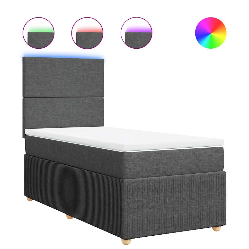 Lit sommier tapissier avec matelas tissu gris foncé 100x200 cm