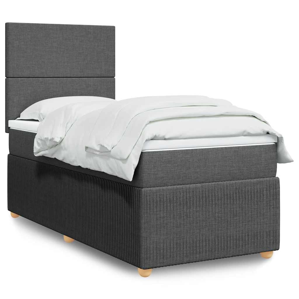 Lit sommier tapissier avec matelas tissu gris foncé 100x200 cm