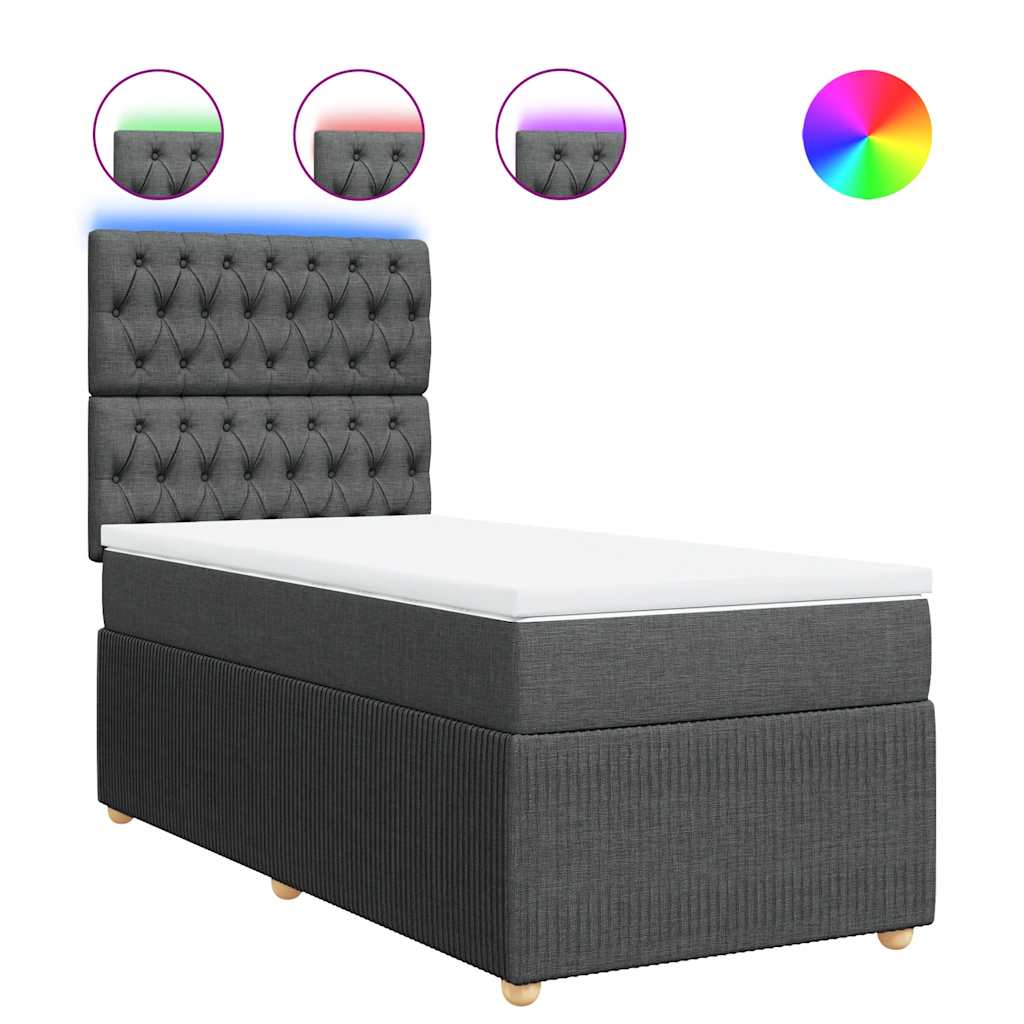 Lit sommier tapissier avec matelas tissu gris foncé 100x200 cm