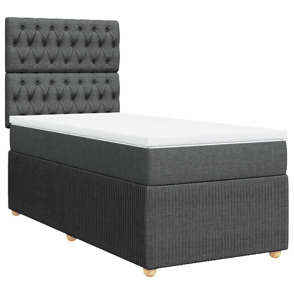 Lit sommier tapissier avec matelas tissu gris foncé 100x200 cm