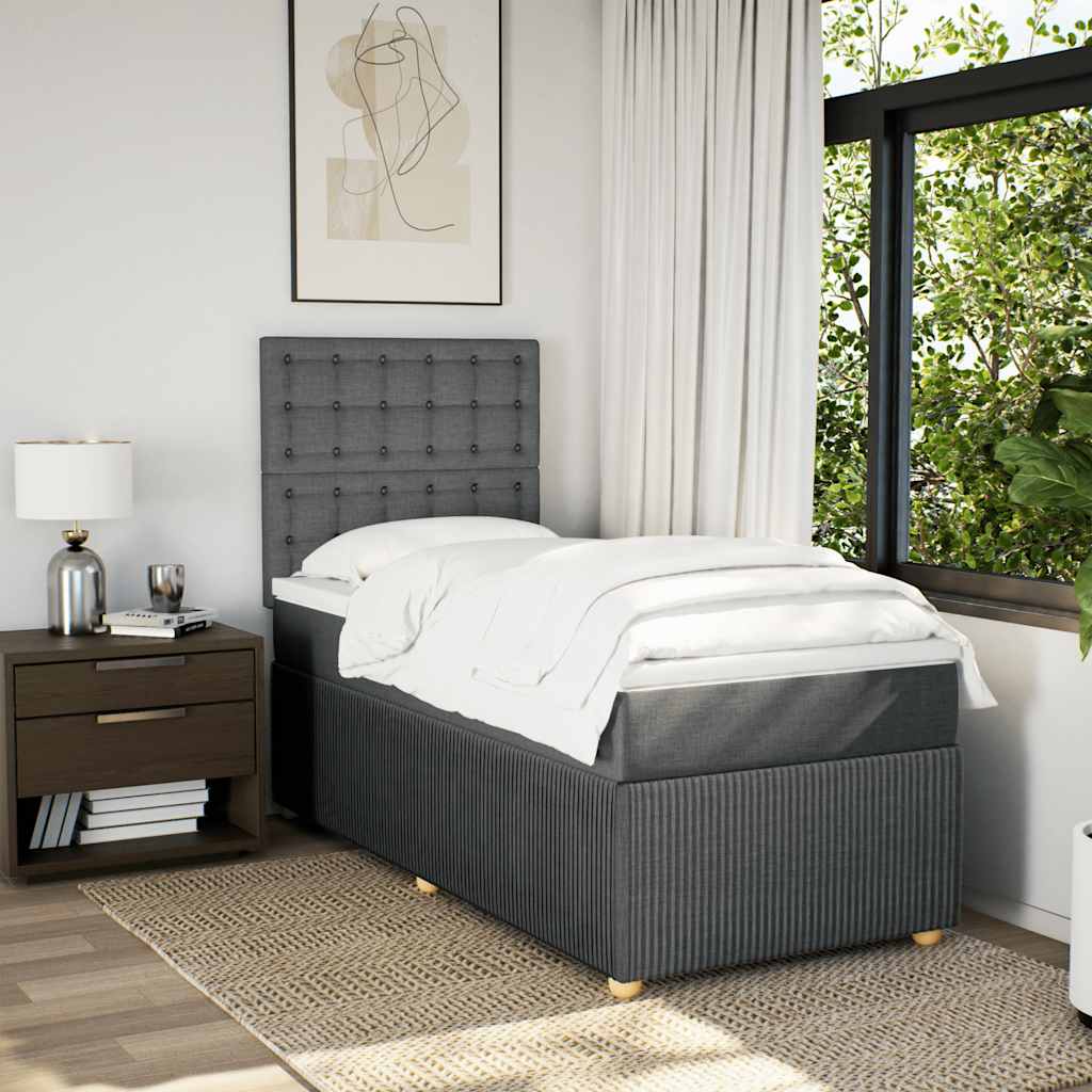 Lit sommier tapissier avec matelas tissu gris foncé 100x200 cm