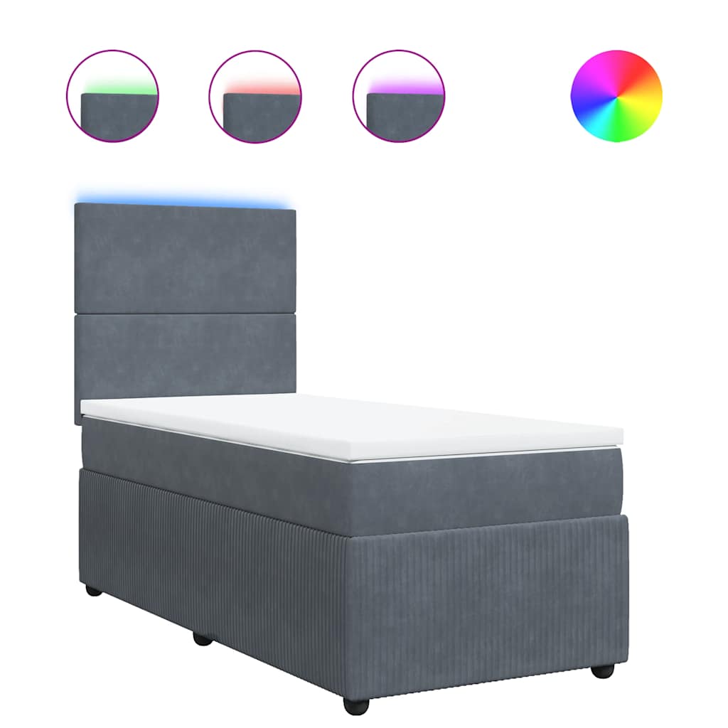 Sommier tapissier avec matelas gris foncé 100x200 cm velours