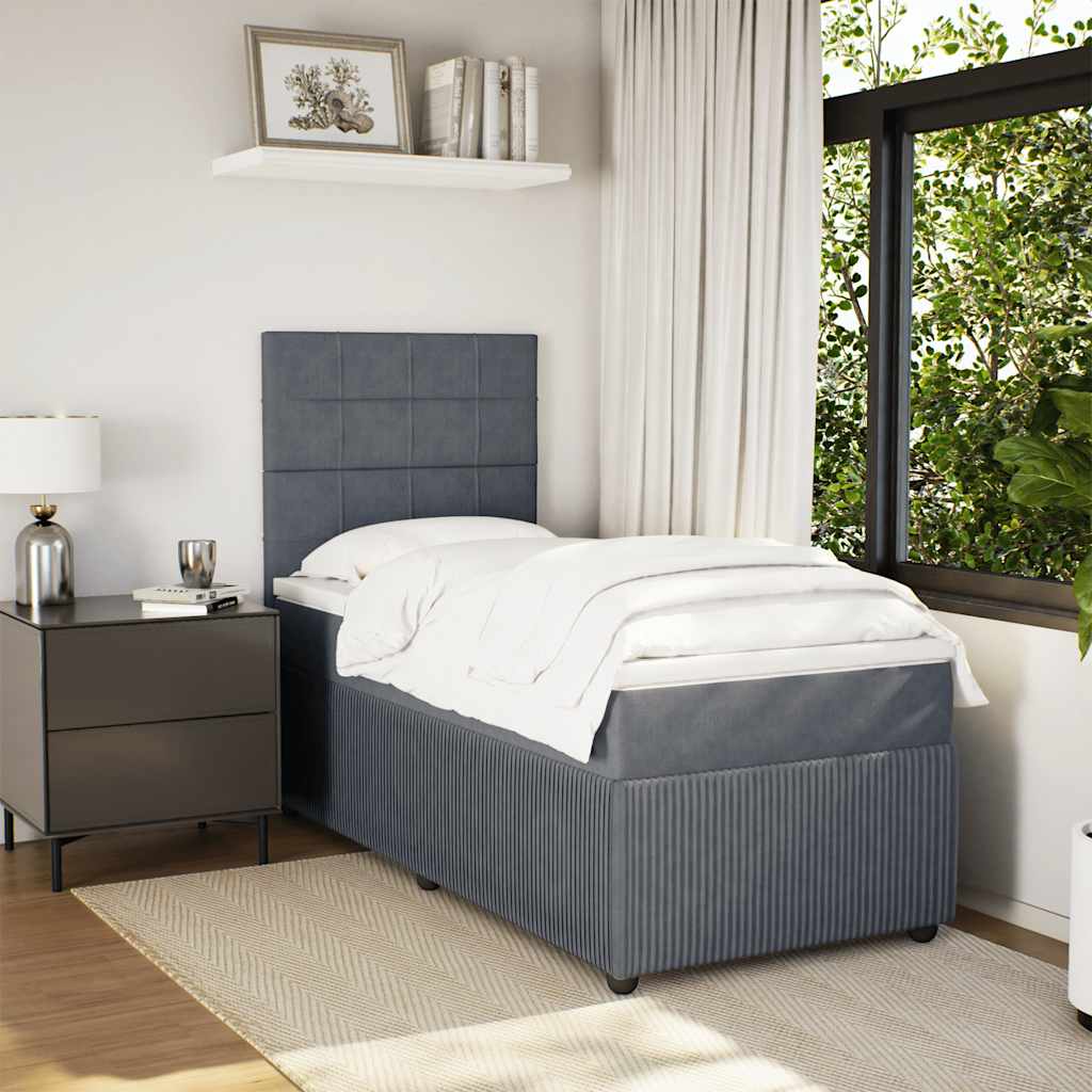 Sommier tapissier avec matelas gris foncé 100x200 cm velours
