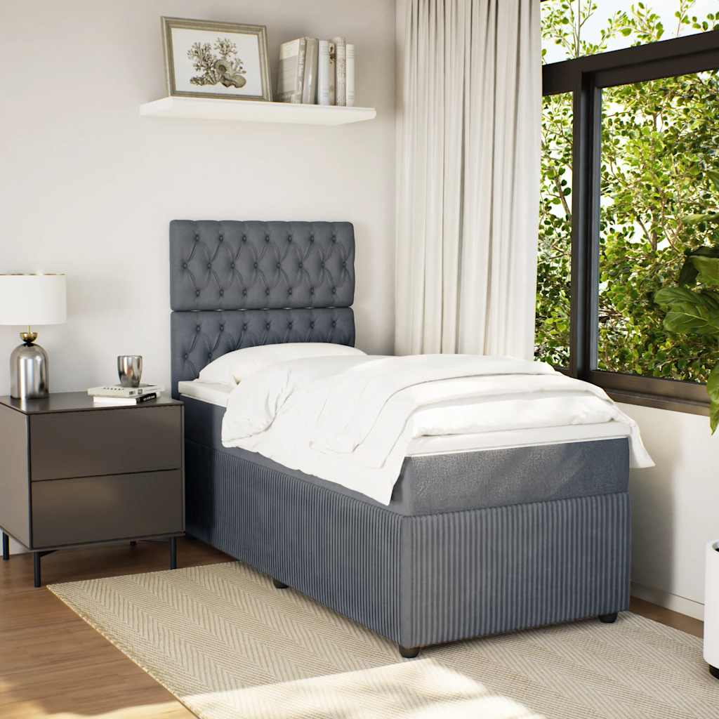 Sommier tapissier avec matelas gris foncé 100x200 cm velours
