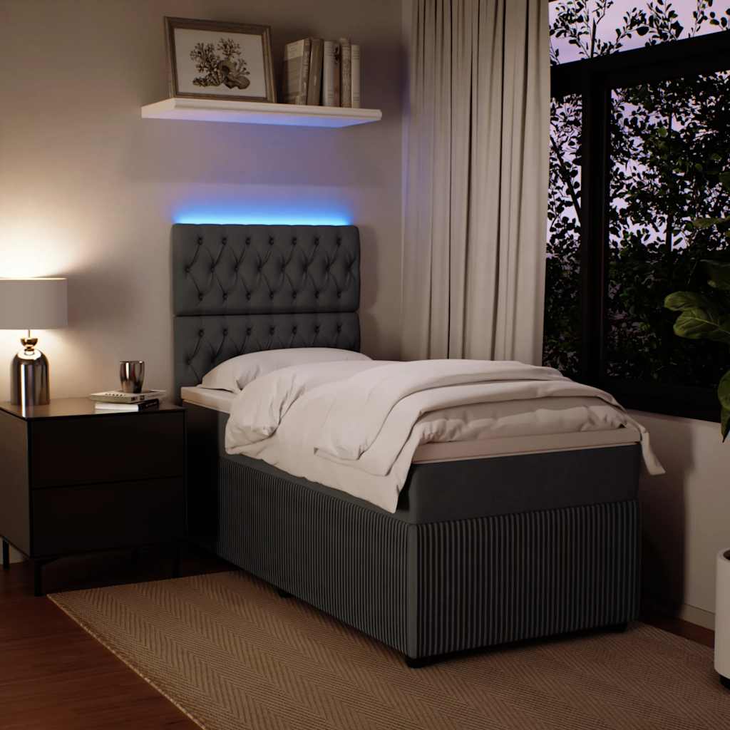 Sommier tapissier avec matelas gris foncé 100x200 cm velours