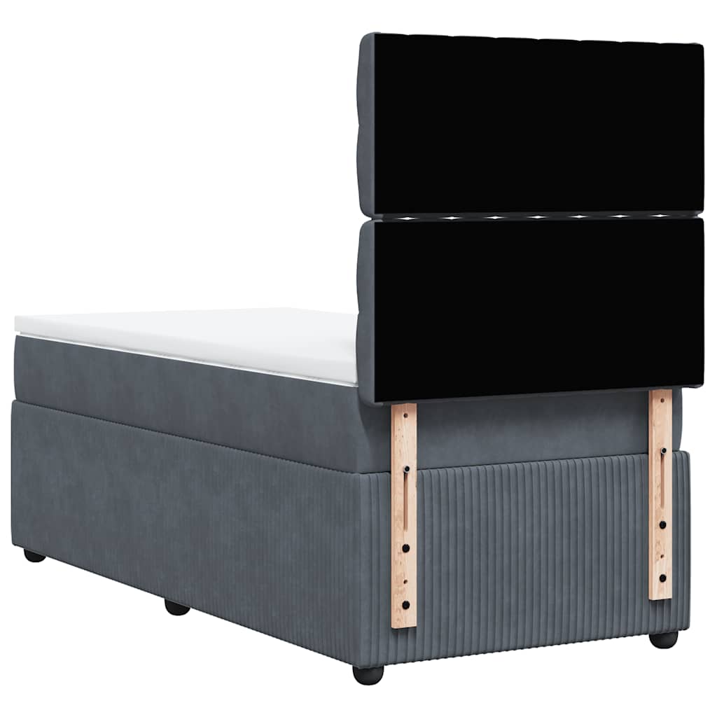 Sommier tapissier avec matelas gris foncé 100x200 cm velours