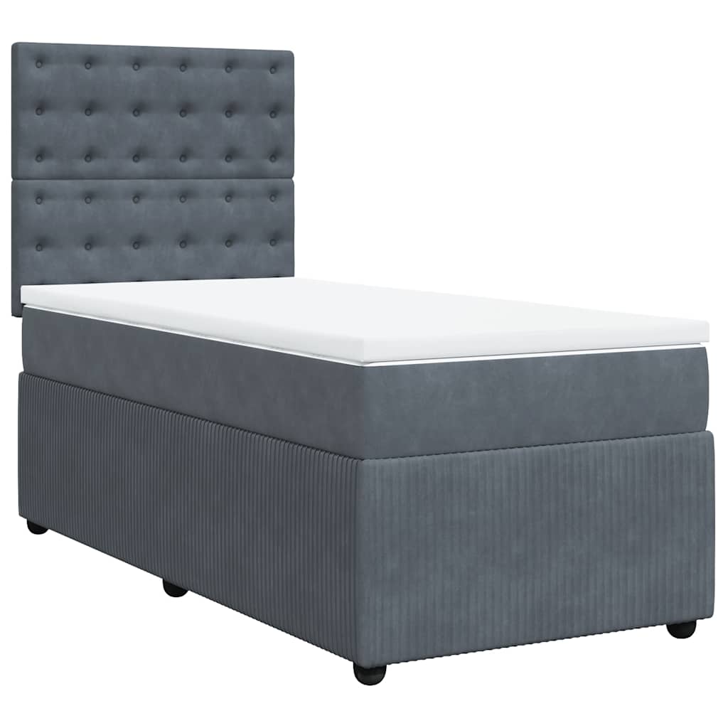 Sommier tapissier avec matelas gris foncé 100x200 cm velours