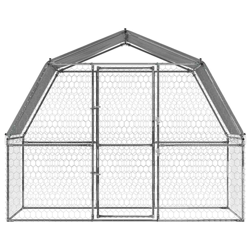 Niche pour chien avec toit et porte en acier galvanisé argenté