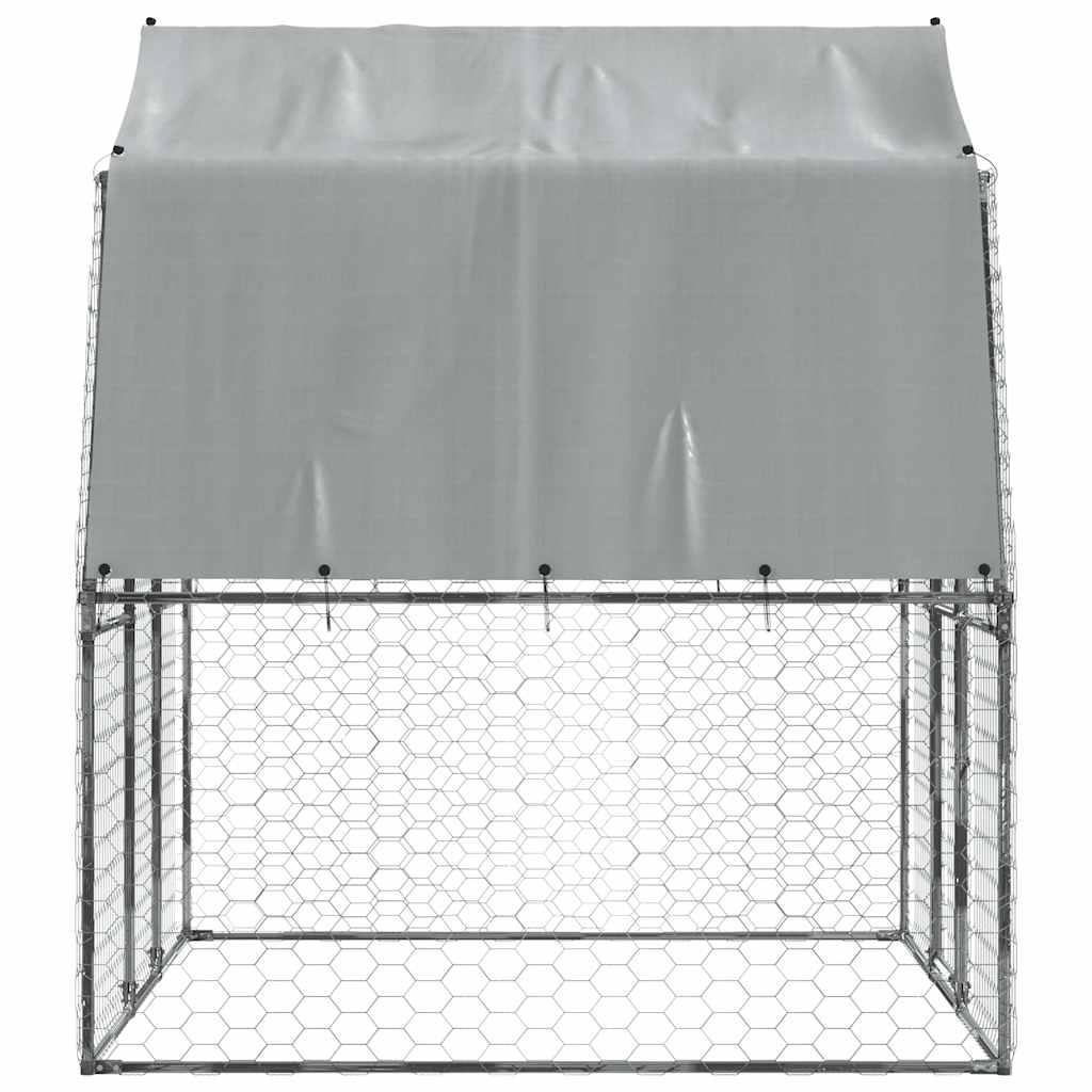 Niche pour chien avec toit et porte en acier galvanisé argenté