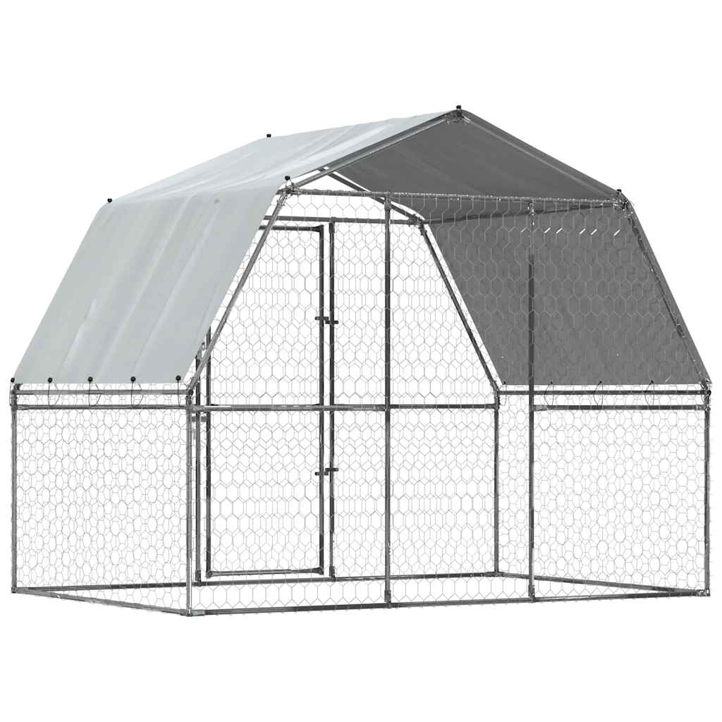 Niche pour chien avec toit et porte en acier galvanisé argenté