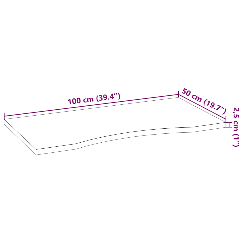 Plateau de bureau non traité 100x50x2,5 cm chêne massif