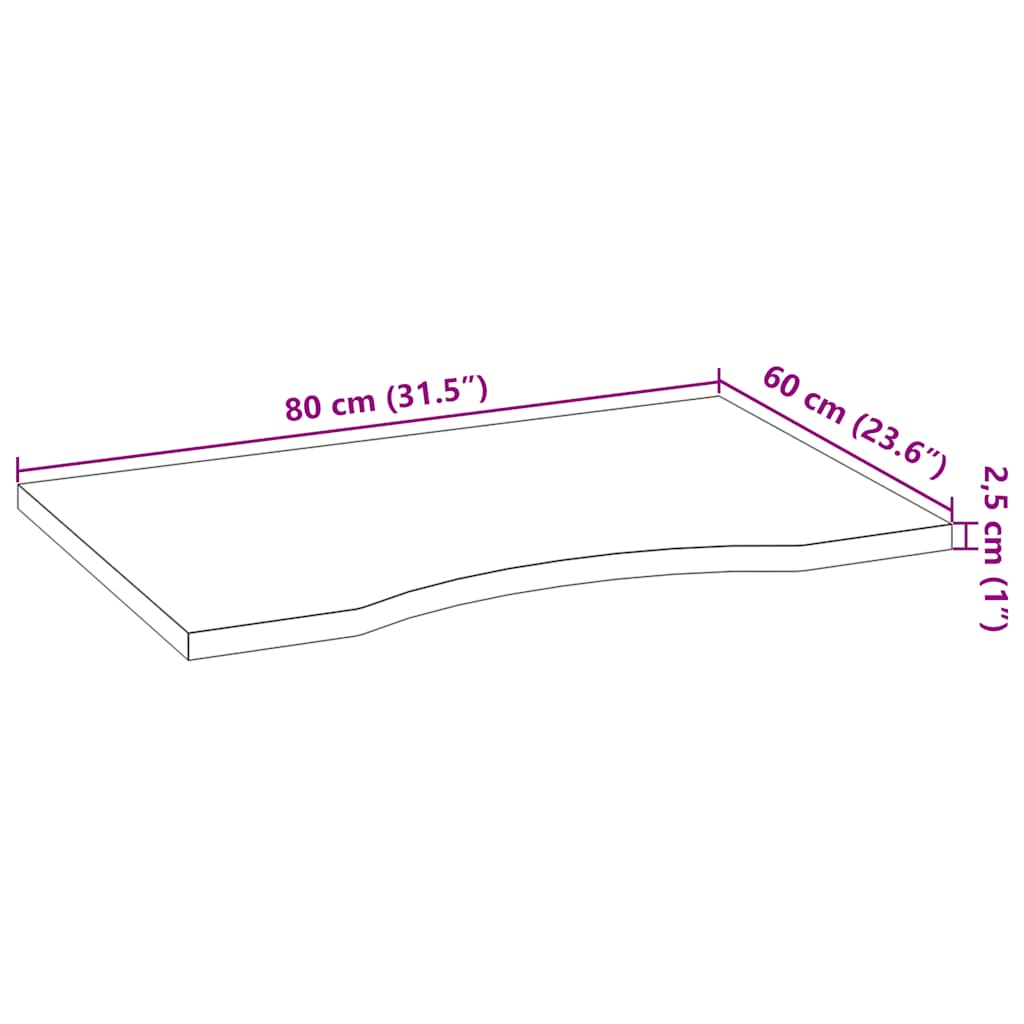 Plateau de bureau en chêne massif brut 80x60x2,5 cm
