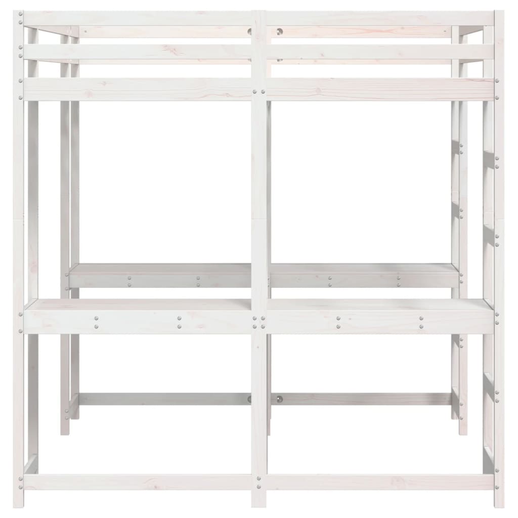 Hochbett mit Schreibtisch & Leiter Weiß 180x200 cm Kiefernholz