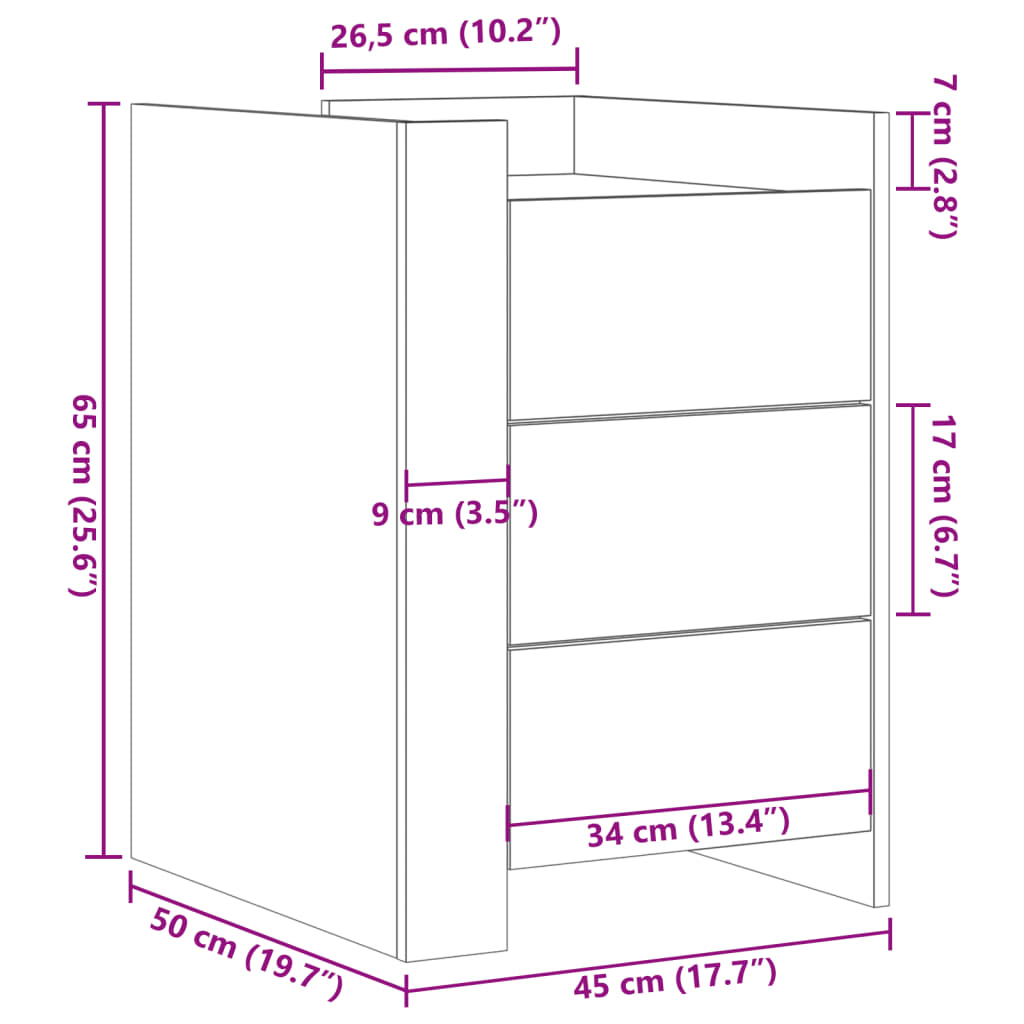 Bedside table smoked oak 45x50x65 cm wood material