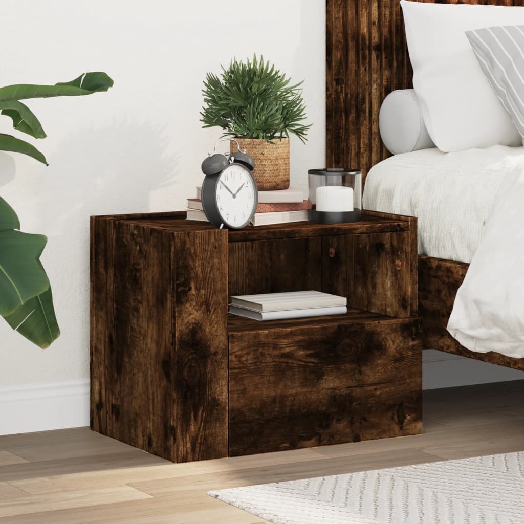 Wall-mounted bedside table smoked oak 45x30x35 cm