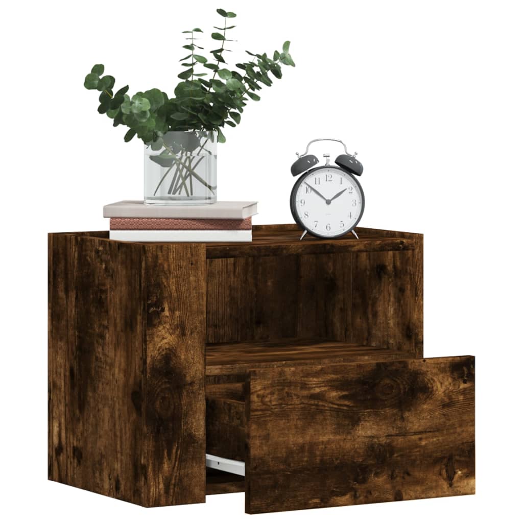 Wall-mounted bedside table smoked oak 45x30x35 cm