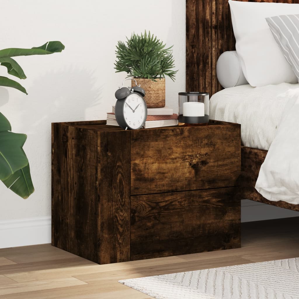 Wall-mounted bedside table smoked oak 45x30x35 cm
