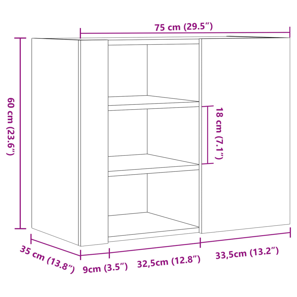 Wall shelf gray Sonoma 75x35x60 cm wood material