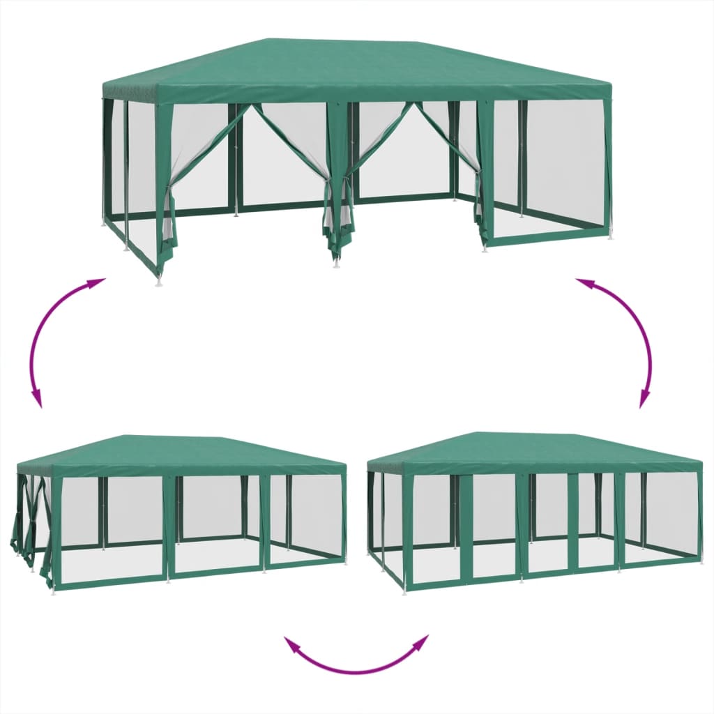 Tente de fête avec 10 panneaux latéraux en maille vert 6x4 m HDPE