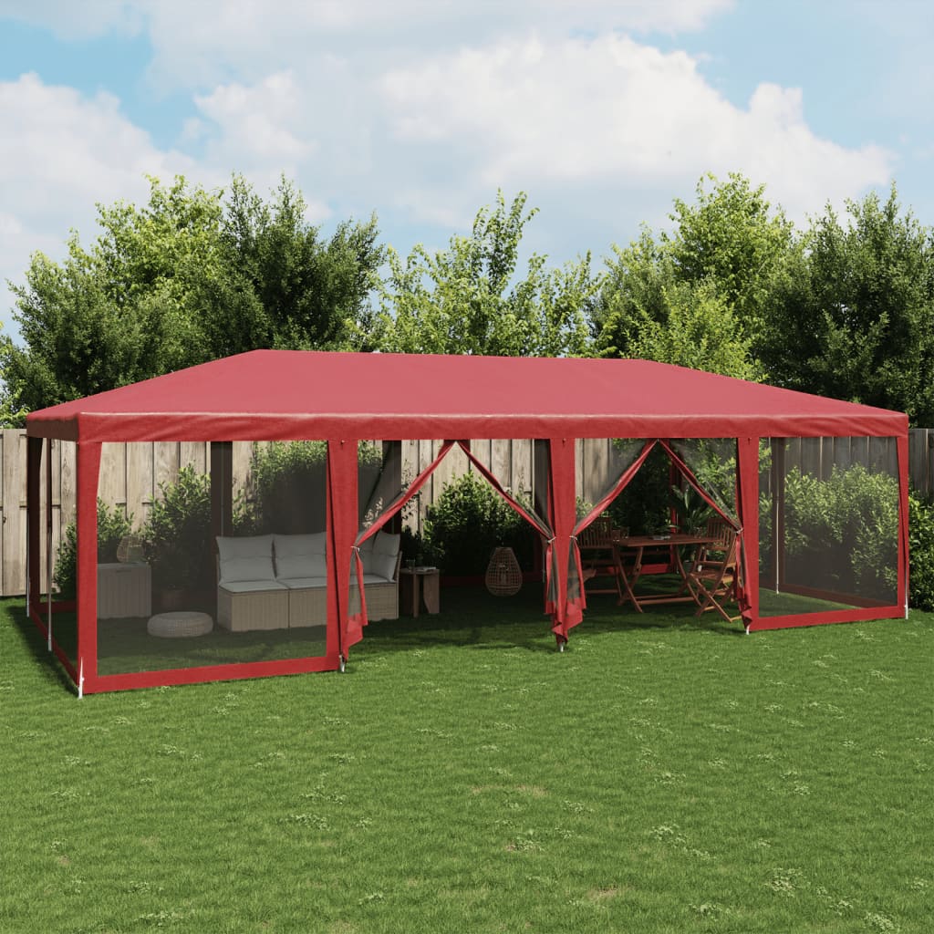 Party tent with 12 mesh side panels red 8x4 m HDPE