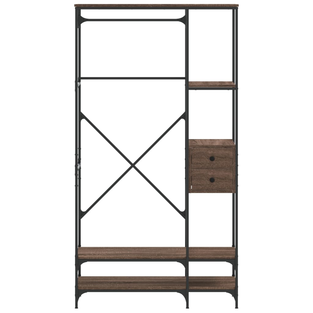 Clothes rack with shelves brown oak look wood material