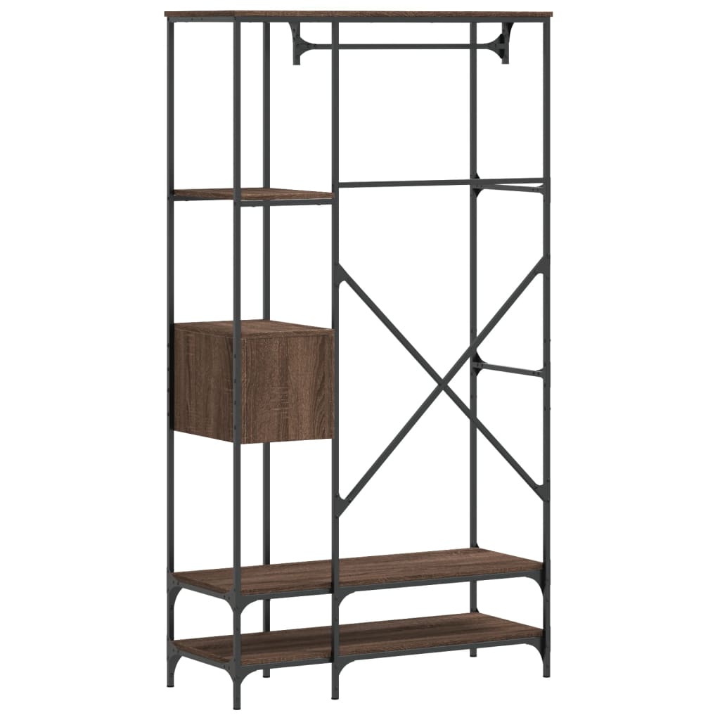 Clothes rack with shelves brown oak look wood material