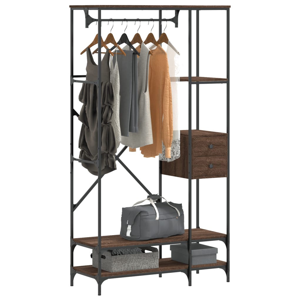 Clothes rack with shelves brown oak look wood material
