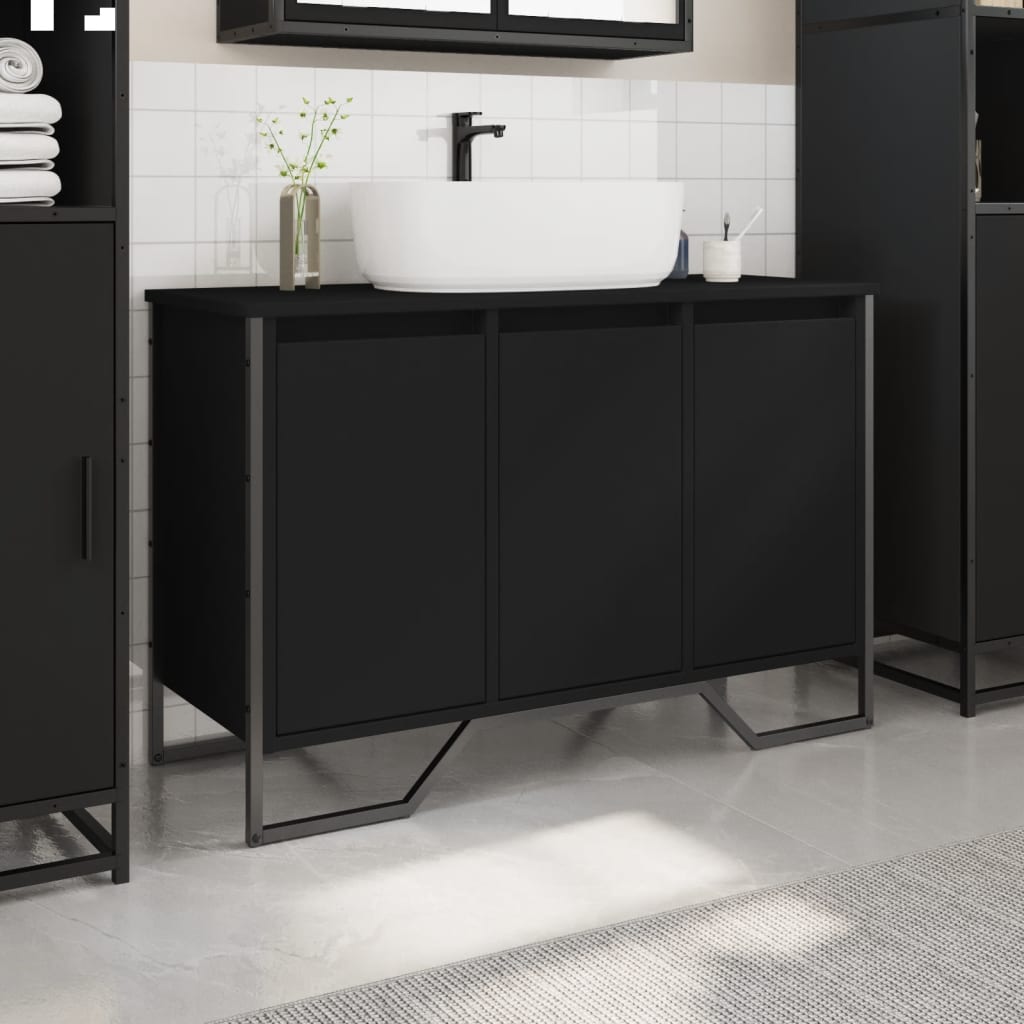 Washbasin Cabinet Black 91x35x60 cm Wood Material