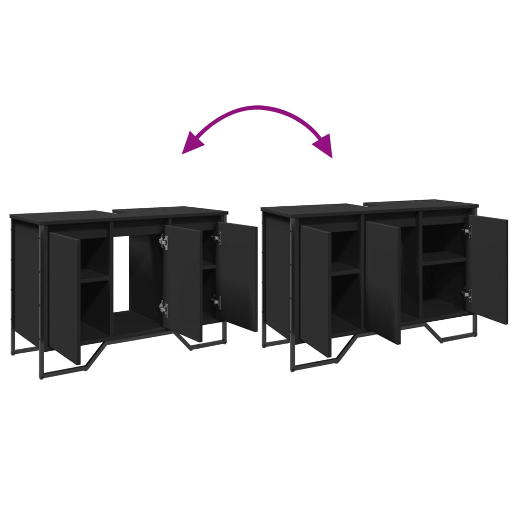 Washbasin Cabinet Black 91x35x60 cm Wood Material