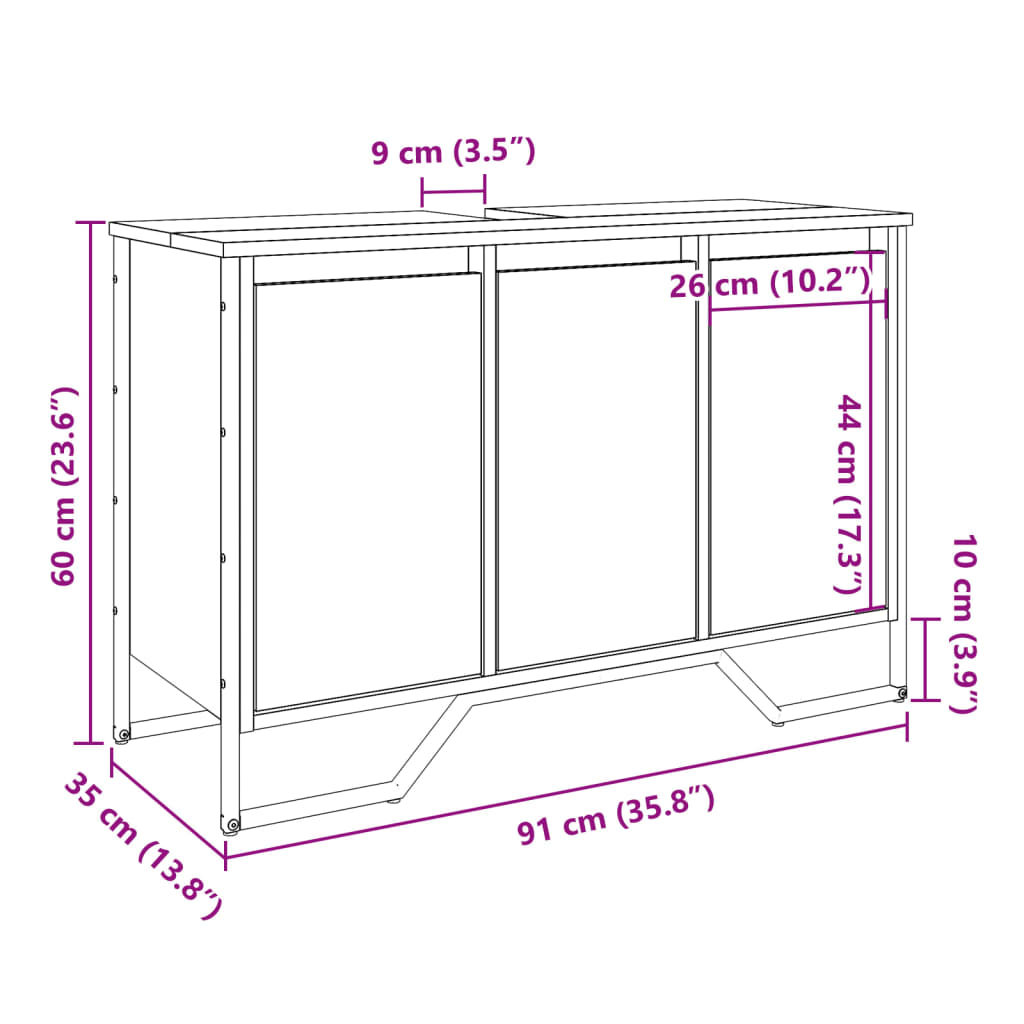 Washbasin Cabinet Black 91x35x60 cm Wood Material
