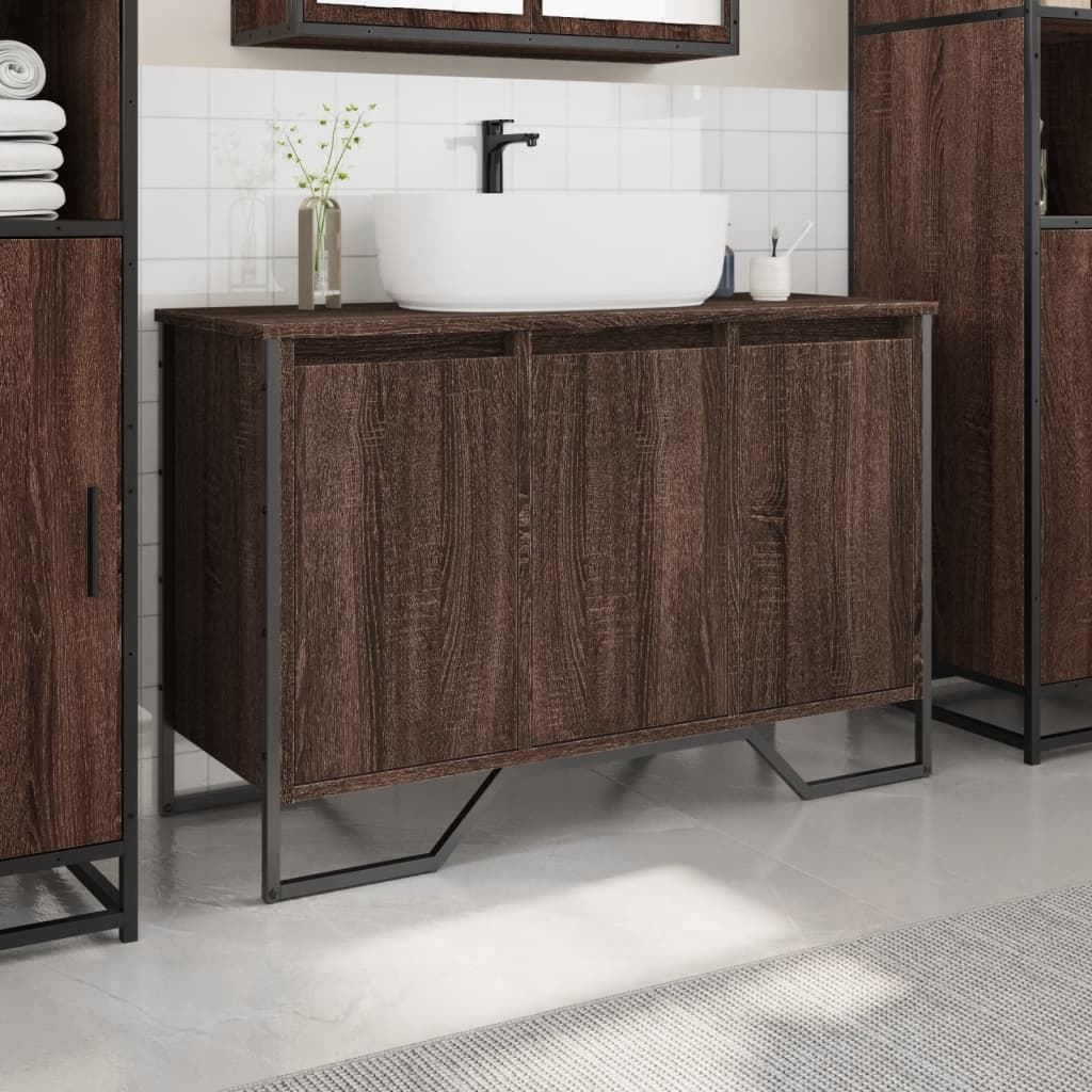 Meuble vasque aspect chêne marron 91x35x60 cm