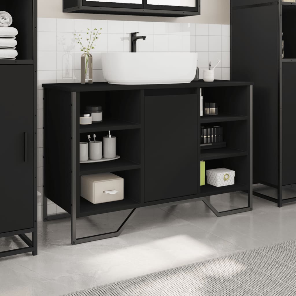 Washbasin Cabinet Black 91x35x60 cm Wood Material
