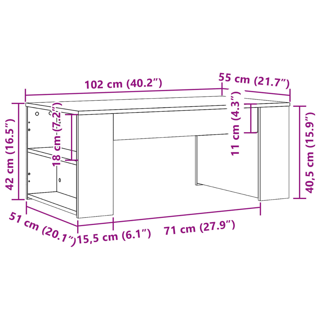 Coffee table smoked oak 102x55x42 cm wood material